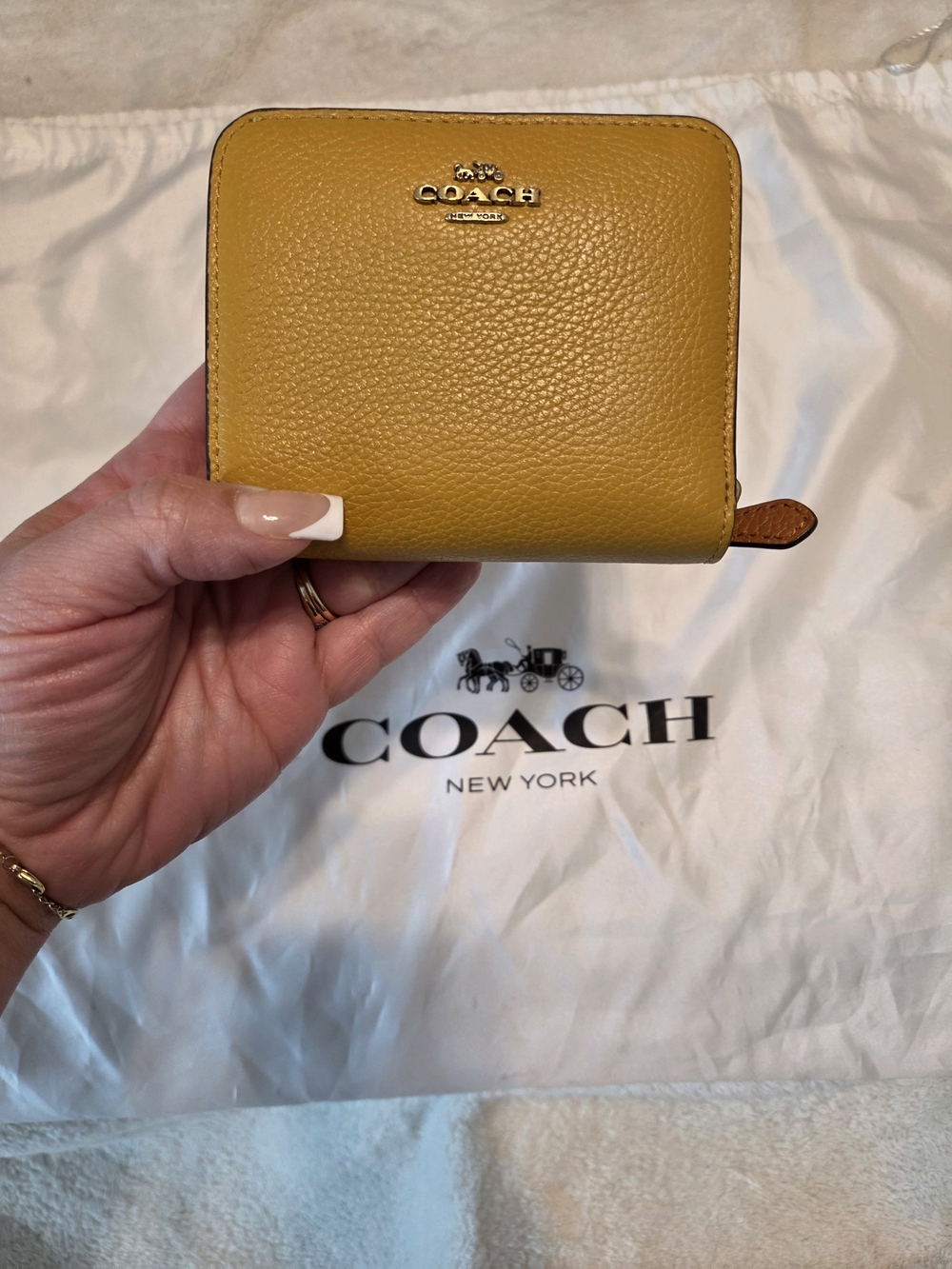 Coach Small Pebbled Zip Wallet in Mustard Yellow
